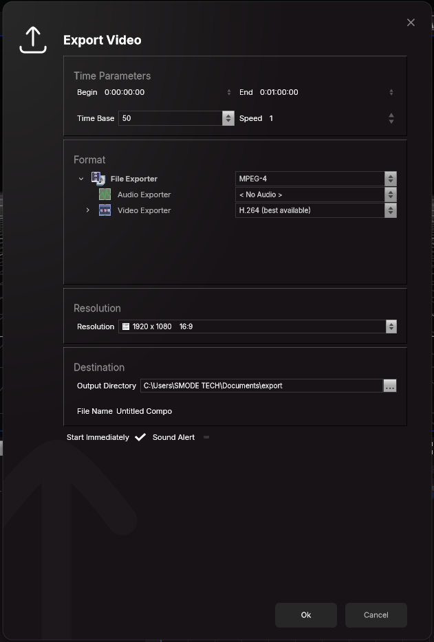 the Export popup for Compo