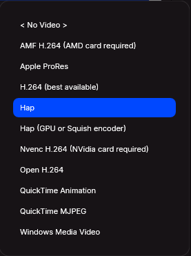 Video codec list